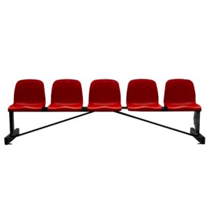 Banco metálico new con asiento rojo pvc -5 plazas-respalto alto