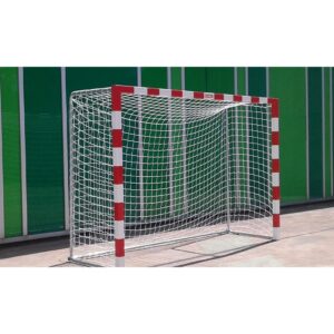 Juego porterías aluminio balonmano-fútbol sala 80x80 trasladables con base tubo redondo