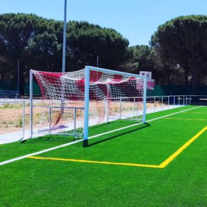 Juego porterías aluminio fútbol 11 120x100 abatibles con arquillos galvanizados en caliente
